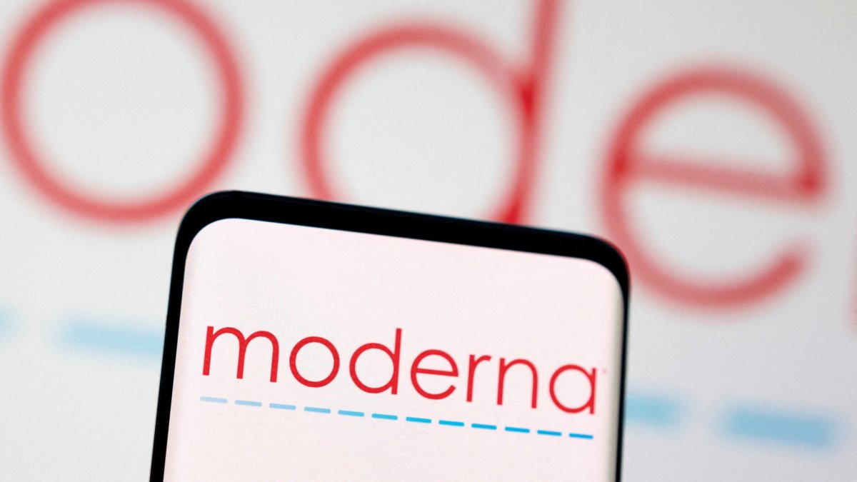 The Moderna logo is seen displayed in this illustration taken on May 3, 2022. (Reuters Photo)