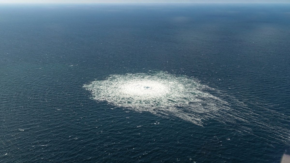 Gas leak at Nord Stream 2 as seen from the Danish F-16 interceptor on Bornholm, Denmark Sept. 27, 2022. (Reuters Photo)