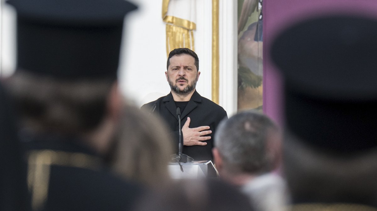 Ukrainian President Volodymyr Zelenskyy attends an event in Kyiv, Ukraine, Aug. 15, 2026. (EPA Photo)
