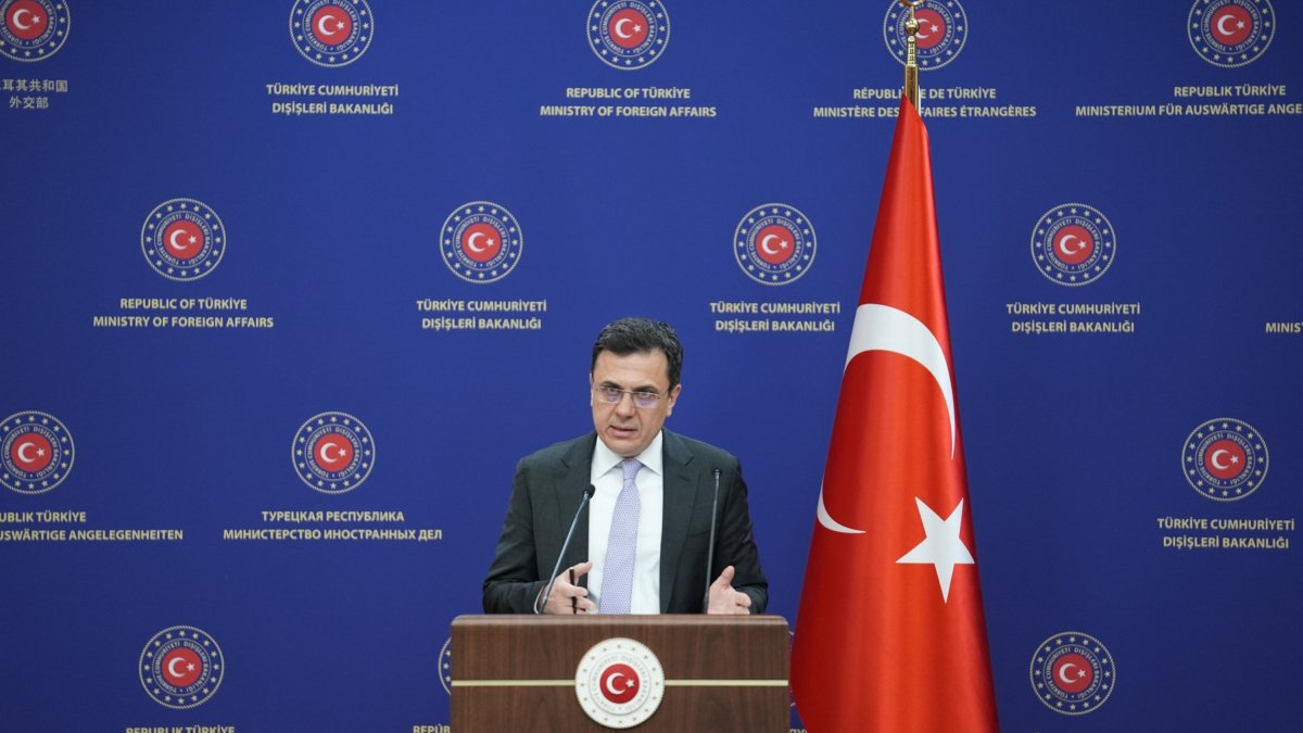Foreign Ministry spokesman Öncü Keçeli speaks at a news conference in Ankara, March 3, 2024. (AA File Photo)