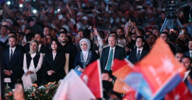 President Recep Tayyip Erdoğan and first lady Emine Erdoğan attend the AK Party’s 25th anniversary celebration, Ankara, Türkiye, Aug. 14, 2026. (İHA Photo)