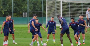Trabzonspor players train ahead of the EFA Europa League playoff match against Ferencvaros, Trabzon, Türkiye, Aug. 19, 2026. (IHA Photo)