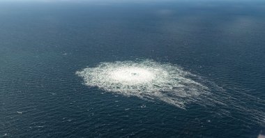 Gas leak at Nord Stream 2 as seen from the Danish F-16 interceptor on Bornholm, Denmark Sept. 27, 2022. (Reuters Photo)
