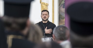 Ukrainian President Volodymyr Zelenskyy attends an event in Kyiv, Ukraine, Aug. 15, 2026. (EPA Photo)