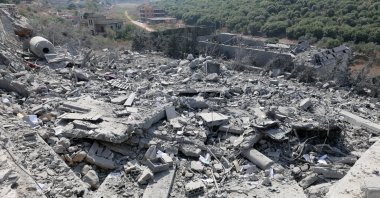 A damaged building after an Israeli airstrike on the village of Ansar, southern Lebanon, Aug. 15, 2026. (EPA Photo)