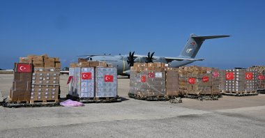 The humanitarian aid packages from Türkiye arrive at Rafik Hariri International Airport, Beirut, Lebanon, Sept. 25, 2024. (AA File Photo)