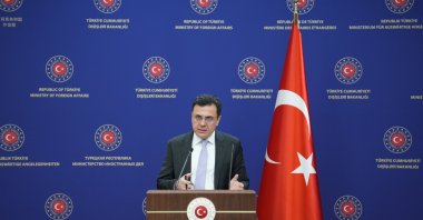 Foreign Ministry spokesman Öncü Keçeli speaks at a news conference in Ankara, March 3, 2024. (AA File Photo)