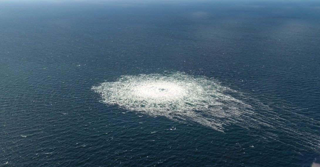 Gas leak at Nord Stream 2 as seen from the Danish F-16 interceptor on Bornholm, Denmark Sept. 27, 2022. (Reuters Photo)