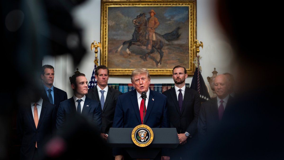 US President Donald Trump speaks during a meeting with crypto and prediction market executives in White House, Washington, DC, USA, Aug.19 2026. (EPA Photo)