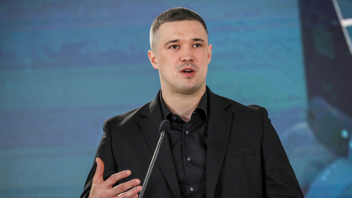 Mykhailo Fedorov, then-Ukraine's minister of defense, speaks at a press conference in Kyiv, Ukraine, July 1, 2026. (Reuters Photo)