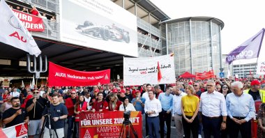 Workers gather to protest at Audi's car plant, one of the facilities threatened with possible closure as part of restructuring plans by parent company Volkswagen, Neckarsulm, Germany, July 29, 2026. (Reuters Photo)