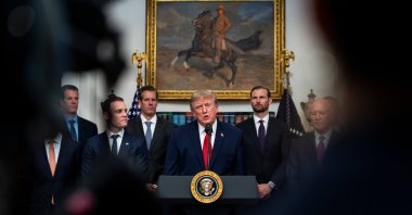US President Donald Trump speaks during a meeting with crypto and prediction market executives in White House, Washington, DC, USA, Aug.19 2026. (EPA Photo)