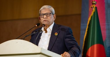 BNP Secretary-General Mirza Fakhrul Islam Alamgir addresses media in Dhaka, Bangladesh, Feb. 14, 2026 (Getty Images Photo)