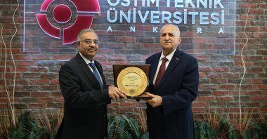 D-8 Secretary-General Sohail Mahmood meets Orhan Aydın, Chairman of the Board of OSTIM Organized Industrial Zone and Chairman of the Board of Trustees of OSTIM Technical University, Ankara, Aug. 20, 2026. (Courtesy of D-8)
