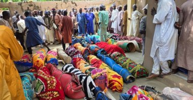 Bodies of victims of a boat accident lie in the forecourt of a community mosque ahead of their burial in Gorau, Sokoto State, Nigeria, Aug. 20, 2026. (Reuters Photo)
