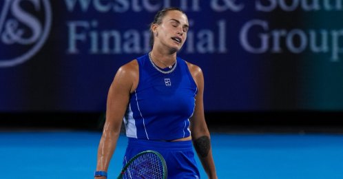 Aryna Sabalenka reacts after returning a shot against Sara Bejlek during the Cincinnati Open at Lindner Family Tennis Center, Mason, U.S., Aug. 19, 2026. (Reuters Photo)