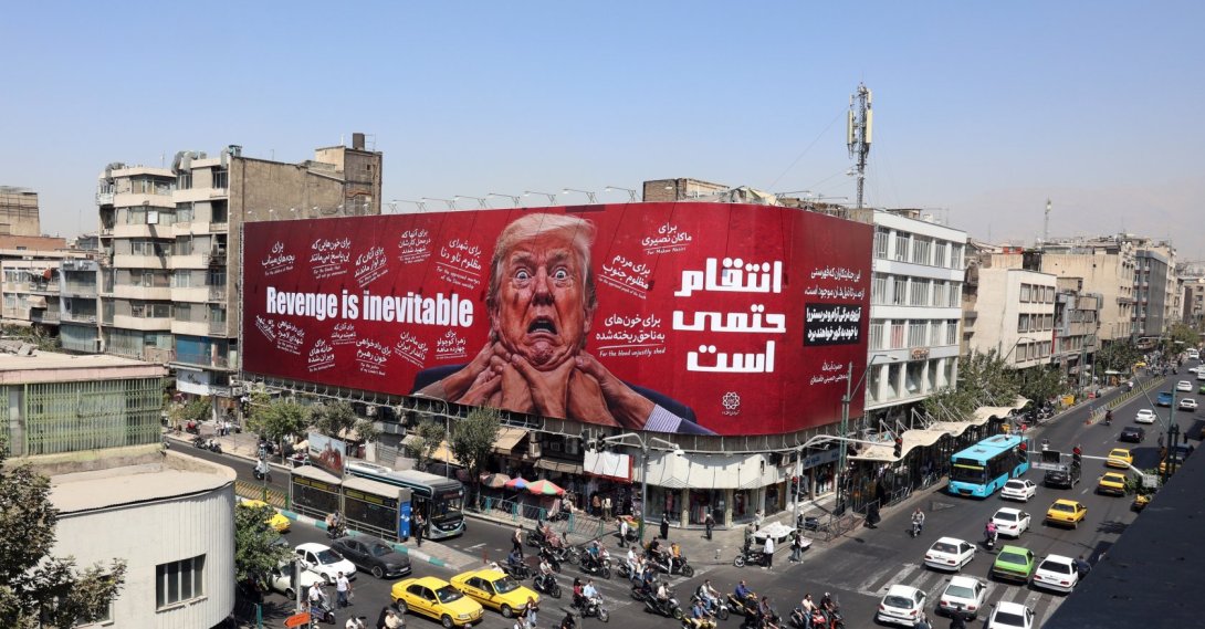 Iranians drive near an anti-Trump billboard in Tehran, Iran, Aug. 19, 2026. (EPA Photo)