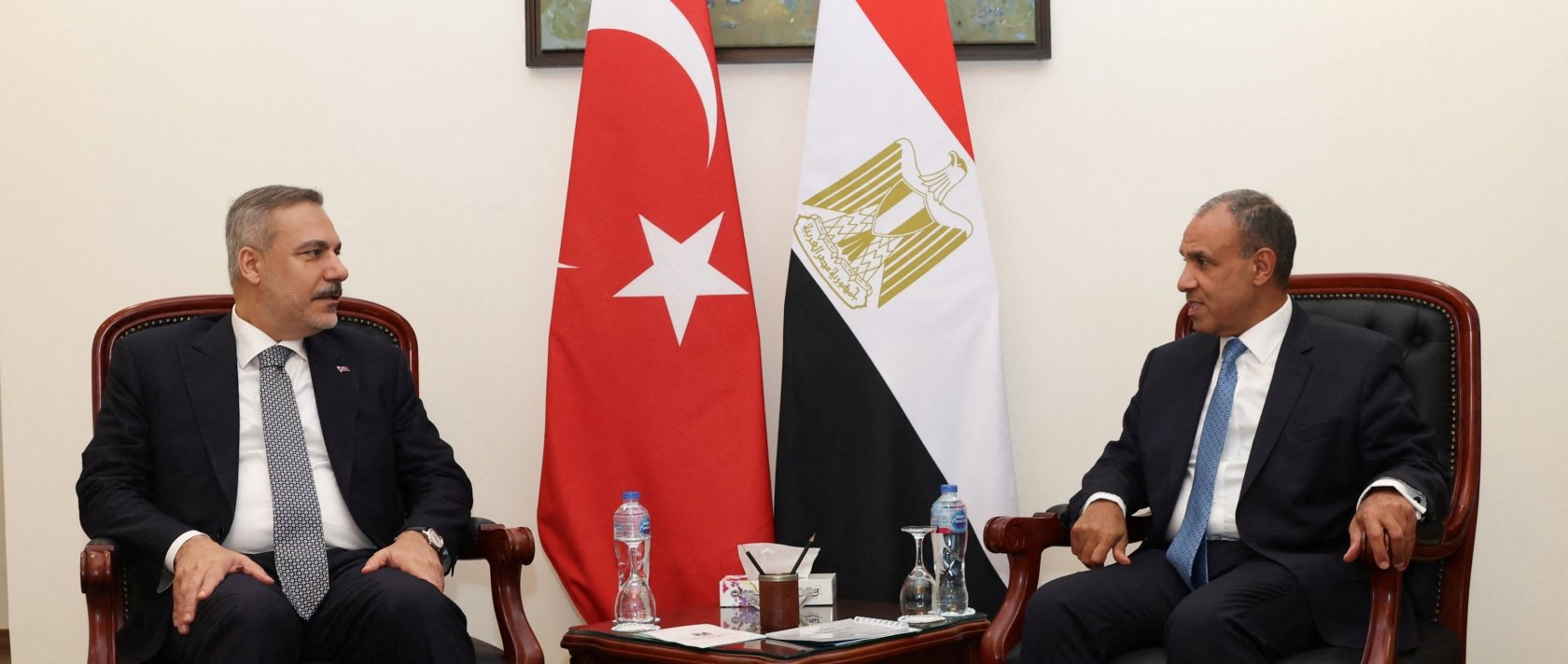 Foreign Minister Hakan Fidan meets with Egyptian Foreign Minister Badr Abdelatty in El Alamein, Egypt, Aug.13, 2026. (Foreign Ministry Handout via Reuters)