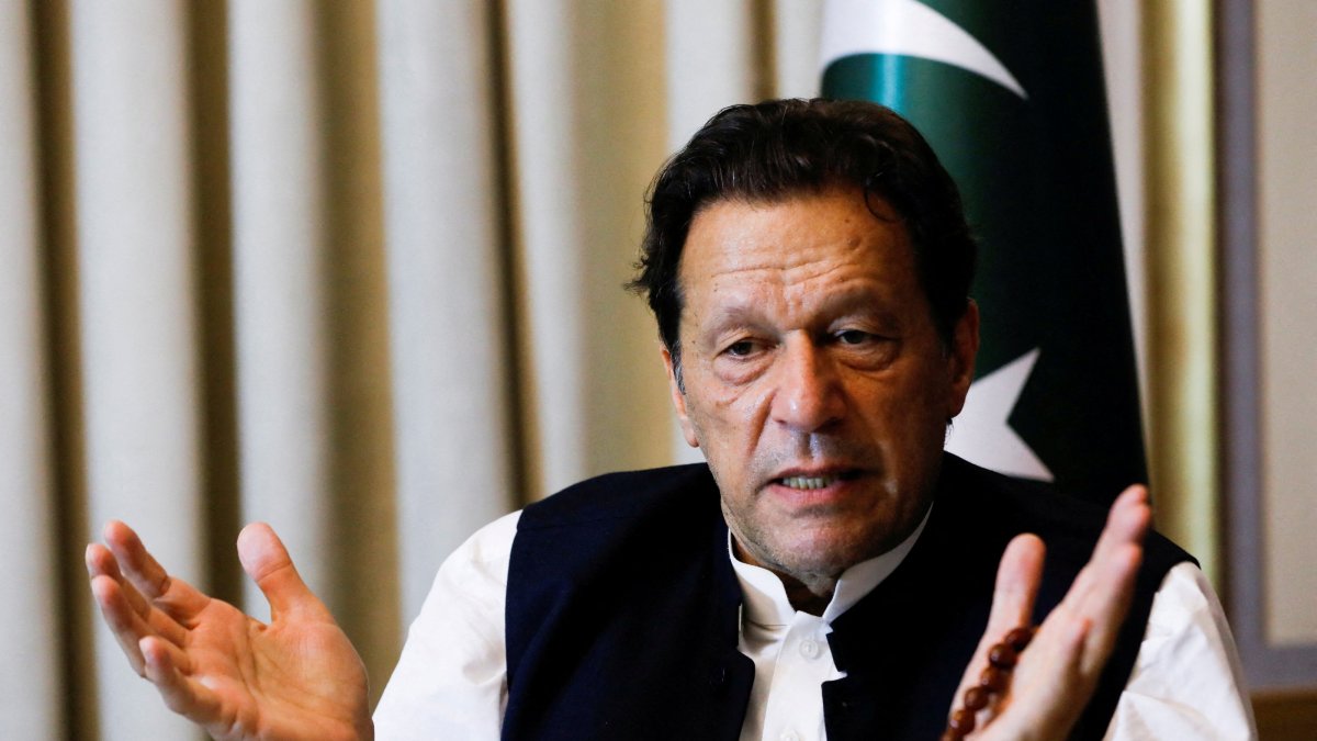 Former Pakistani Prime Minister Imran Khan gestures as he speaks with Reuters during an interview, Lahore, Pakistan, March 17, 2023. (Reuters Photo)