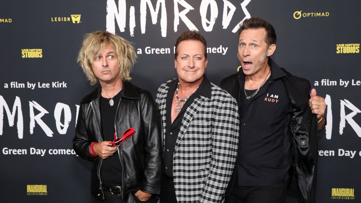 Green Day's Billie Joe Armstrong, Tre Cool and Mike Dirnt at the premiere of "Nimrods," Los Angeles, California, U.S., Aug. 12, 2026. (Reuters Photo)