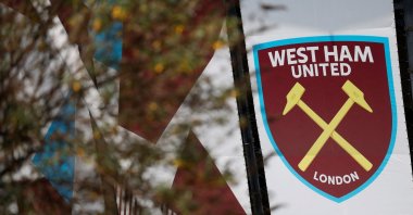 A general view of the West Ham United banner before the Premier League match against Leeds United outside the London stadium, London, U.K., May 24, 2026. (Reuters Photo)