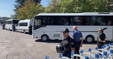 Suspects, including alleged crime group leader Alihan Kuriş, are detained as part of an investigation by the Ankara Chief Public Prosecutor’s Office, Ankara, Türkiye, Aug. 16, 2026. (DHA Photo)
