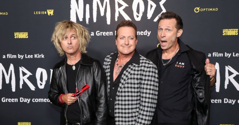 Green Day's Billie Joe Armstrong, Tre Cool and Mike Dirnt at the premiere of "Nimrods," Los Angeles, California, U.S., Aug. 12, 2026. (Reuters Photo)