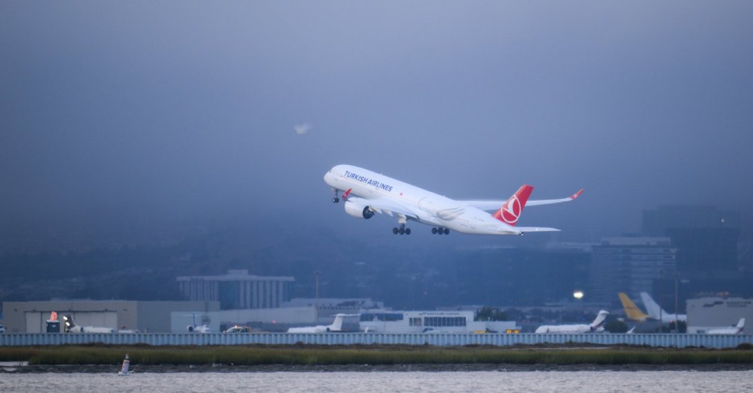 A Turkish Airlines plane takes off from the San Francisco International Airport, California, U.S., Aug. 18, 2026. (AA Photo)