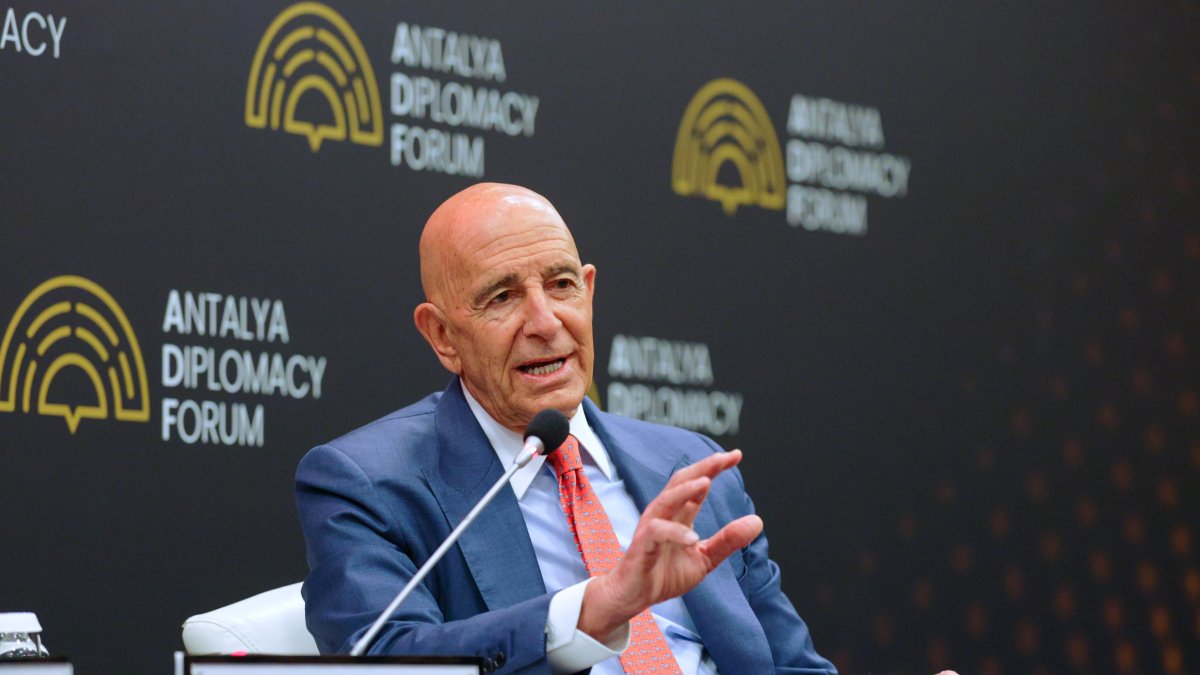 U.S. Ambassador to Türkiye and Special Envoy to Syria Tom Barrack speaks in a panel during the Antalya Diplomacy Forum, Antalya, Türkiye, April 17, 2026. (AP Photo)