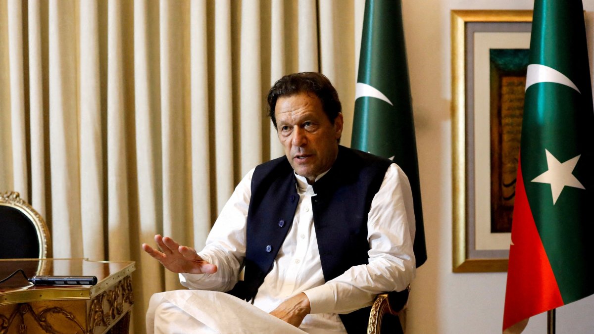 Former Pakistani Prime Minister Imran Khan speaks with Reuters during an interview, Lahore, Pakistan, March 17, 2023. (Reuters Photo)