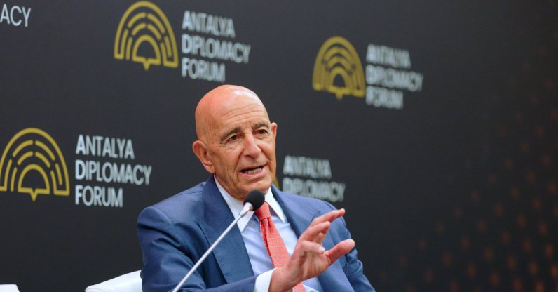 U.S. Ambassador to Türkiye and Special Envoy to Syria Tom Barrack speaks in a panel during the Antalya Diplomacy Forum, Antalya, Türkiye, April 17, 2026. (AP Photo)