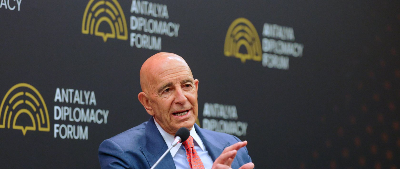 U.S. Ambassador to Türkiye and Special Envoy to Syria Tom Barrack speaks in a panel during the Antalya Diplomacy Forum, Antalya, Türkiye, April 17, 2026. (AP Photo)