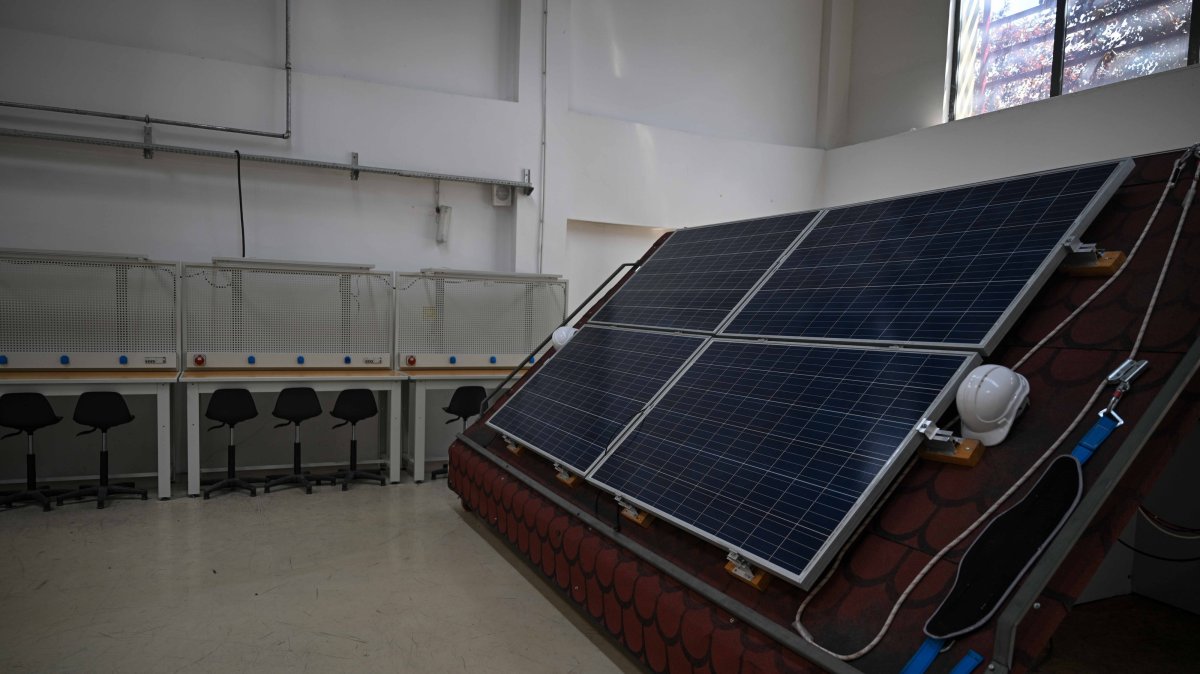 Solar panels are seen at the Cezeri Green Technology Vocational and Technical Anatolian High School, Ankara, Türkiye, Aug. 13, 2026. (AA Photo)
