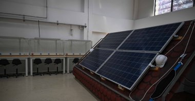 Solar panels are seen at the Cezeri Green Technology Vocational and Technical Anatolian High School, Ankara, Türkiye, Aug. 13, 2026. (AA Photo)