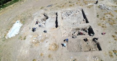 An aerial view of the excavation site at Iremir Mound, Van, Türkiye, Aug 23, 2026. (AA Photo)