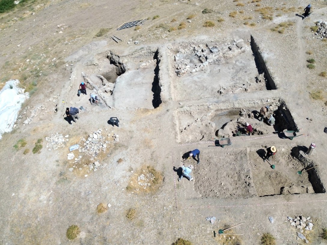 An aerial view of the excavation site at Iremir Mound, Van, Türkiye, Aug 23, 2026. (AA Photo)