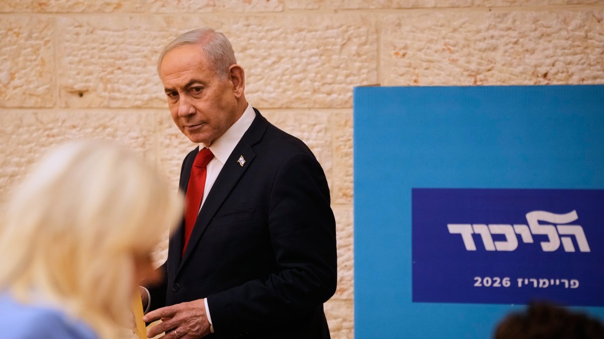 Israeli Prime Minister Benjamin Netanyahu casts his ballot in his Likud party primary elections ahead of Israel's general election in October, Jerusalem, Israel, Aug. 17, 2026. (AP Photo)