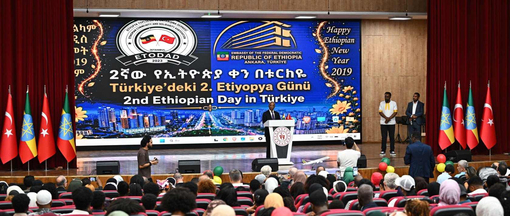 Ethiopia’s Ambassador to Türkiye, Adem Mohamed Mahmud, makes opening remarks during the second Ethiopian Day Celebration, Istanbul, Türkiye, Aug. 23, 2026. (AA Photo)