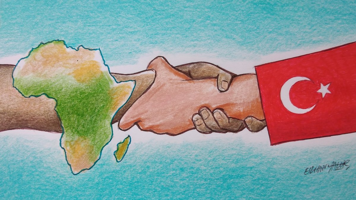 "As Ankara’s ties with African states deepen, it positions itself not only as a defense partner but also as a peace-building actor." (Illustration by Erhan Yalvaç)