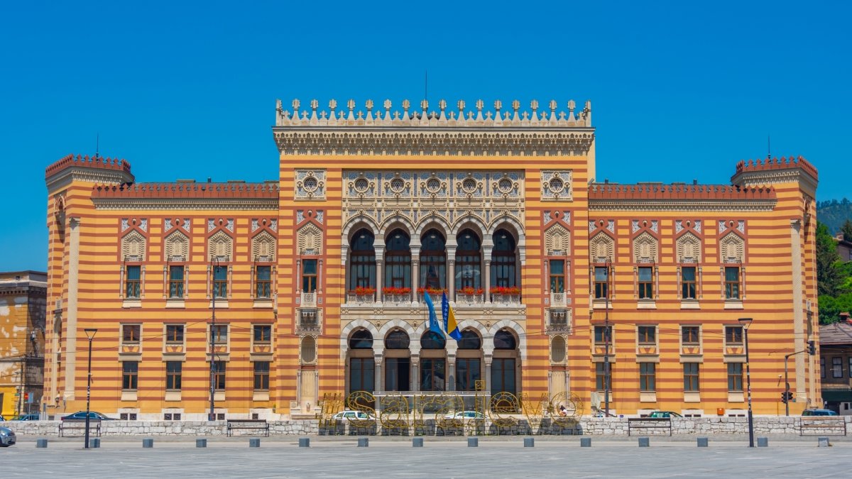 An undated exterior view of the Vijecnica Library, Sarajevo, Bosnia-Herzegovina. (Shutterstock Photo)