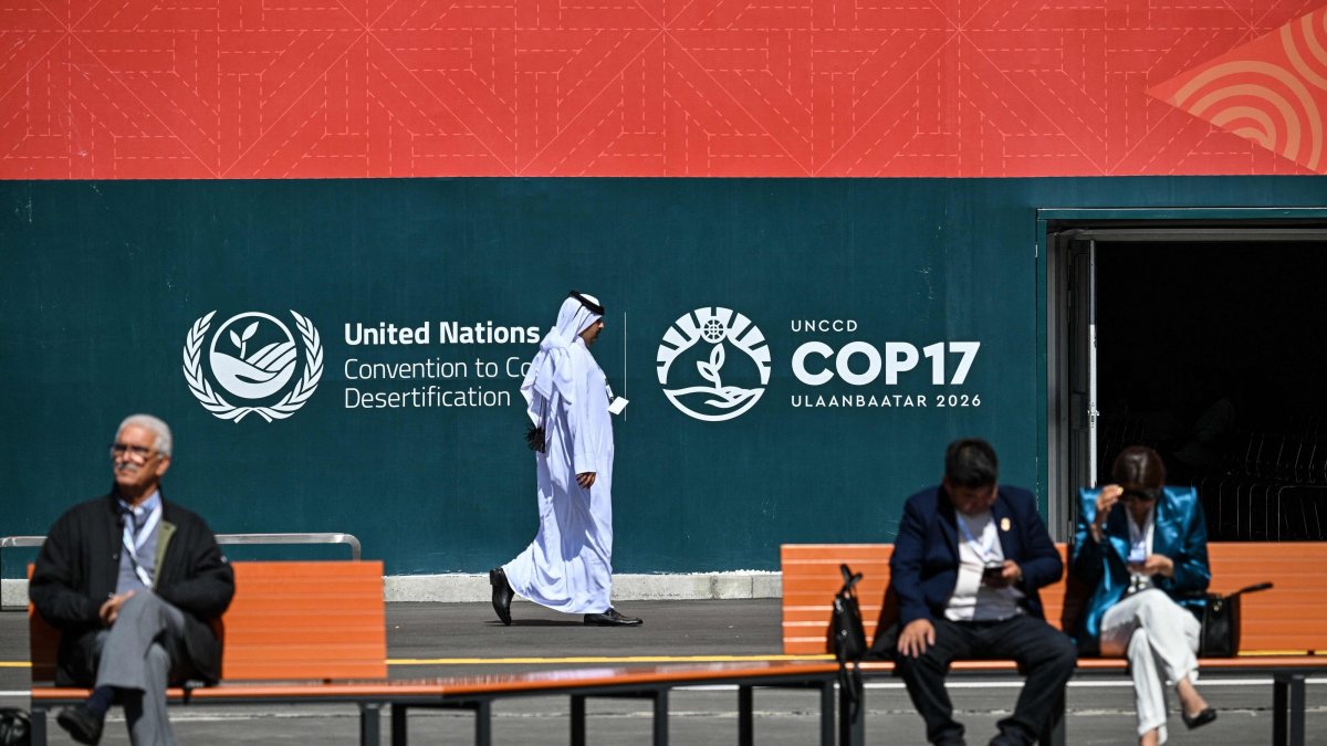 Visitors attend the 17th Session of the Conference of the Parties (COP17,) Ulaanbaatar, Mongolia, Aug. 24, 2026. (AFP Photo)