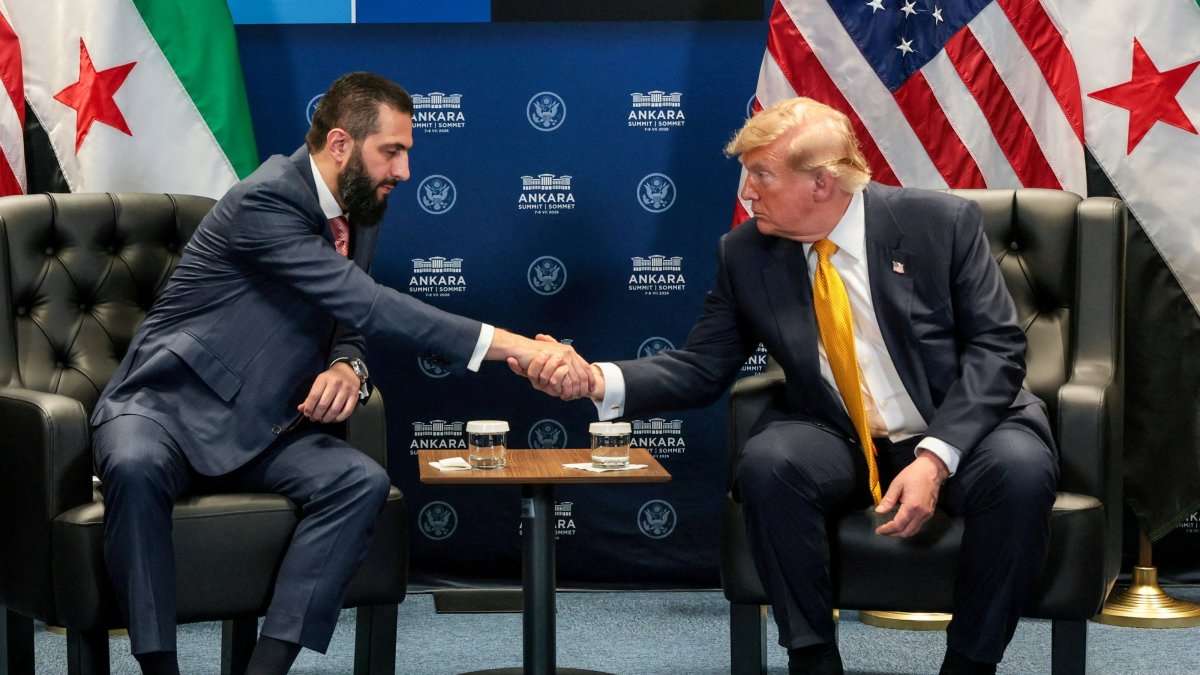 U.S. President Donald Trump shakes hands with Syrian President Ahmed al-Sharaa during a bilateral meeting alongside the NATO leaders summit at the Beştepe Presidential Compound in Ankara, Türkiye, July 8, 2026. (Reuters File Photo)