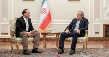 Iranian President Masoud Pezeshkian (R) meets with Pakistan military chief Field Marshal Asim Munir, in Tehran, Iran, Aug. 24, 2026. (Reuters Photo)