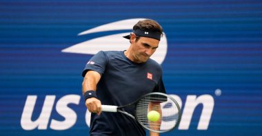 Former player Roger Federer during practice ahead of a U.S. Open exhibition match at Flushing Meadows, New York, U.S., Aug. 24, 2026. (Reuters Photo)