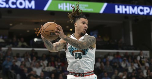 Memphis Grizzlies forward Brandon Clarke plays in the first half of an NBA basketball game against the New York Knicks, Memphis, U.S., Feb. 28, 2025. (AP Photo)