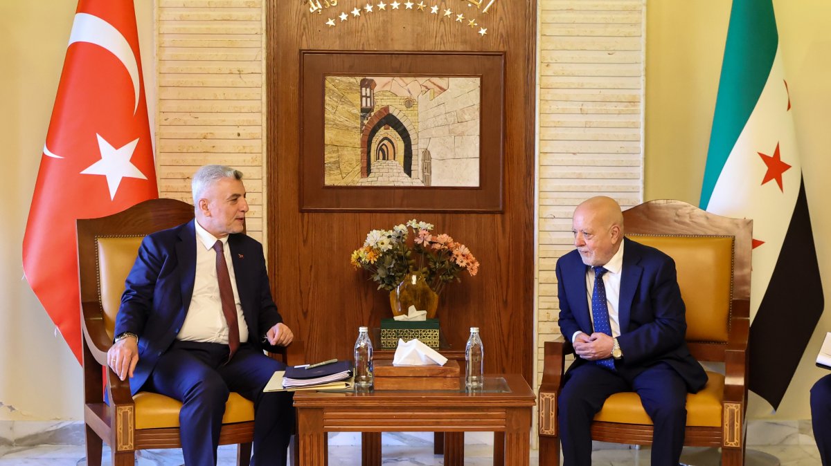 Trade Minister Ömer Bolat (L) attends a meeting with Syrian Economy and Industry Minister Nidal al-Shaar, Damascus, Syria, Aug. 26, 2026. (AA Photo)