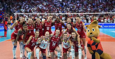 Türkiye face Germany in their Trendyol 2026 CEV Women's European Volleyball Championship Group A match at Sinan Erdem Sports Hall in Istanbul, Türkiye, Aug. 26, 2026. (AA Photo)