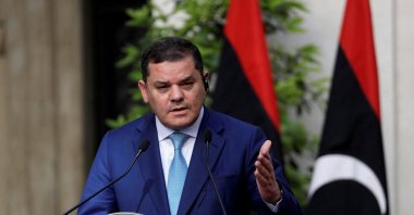 Libyan Prime Minister Abdul Hamid Dbeibah delivers a statement next to his Italian counterpart at Chigi Palace, Rome, Italy May 31, 2021. (Reuters File Photo)