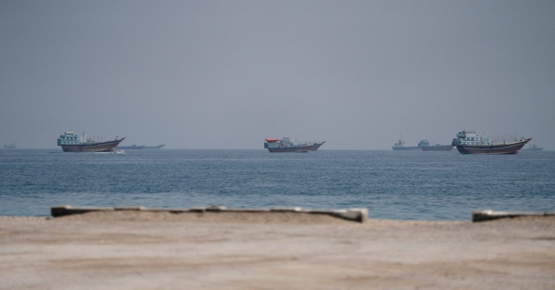 Vessels near the Strait of Hormuz, as seen from Musandam, Oman, Aug. 24, 2026. (Reuters Photo)