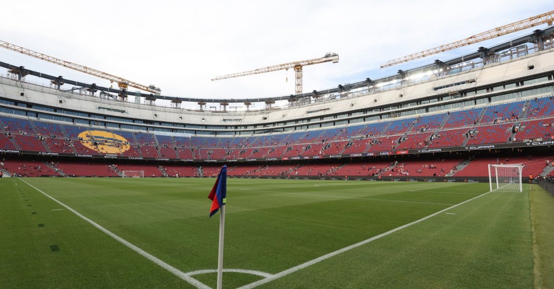 
General view of Barcelona stadium before a match as construction work is seen in the background, Barcelona, Spain, Aug. 19, 2026. (Reuters Photo)